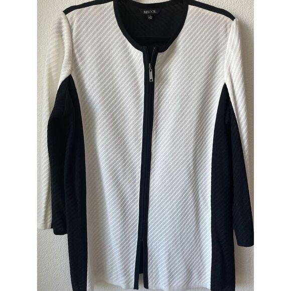 Misook Black White Color Block  Acrylic Full Zip Jacket Women's Size Large - Picture 1 of 4